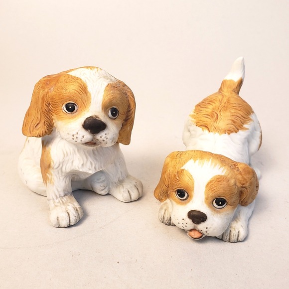 Vintage Homco Ceramic Dog Figurines Set, Spaniel Puppy Pair, Playful‎ Home Decor - Picture 4 of 12